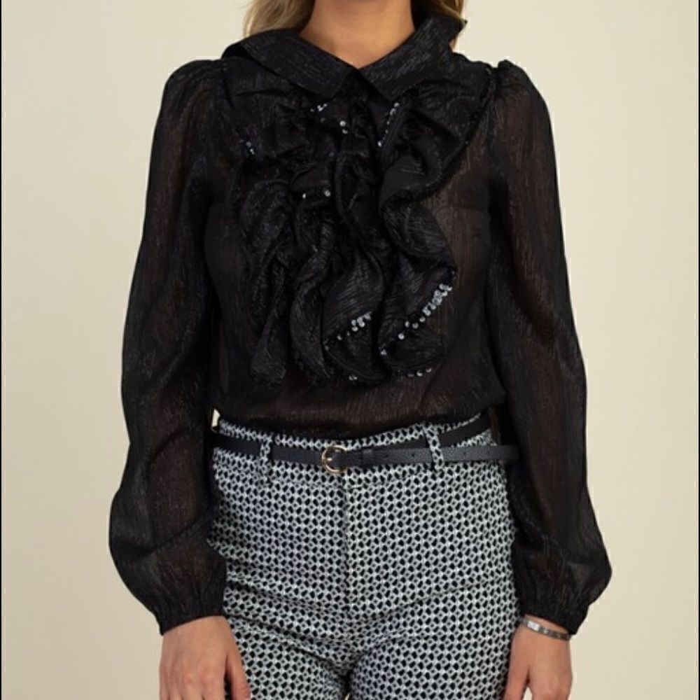 Black chiffon Blouse Shirt Top